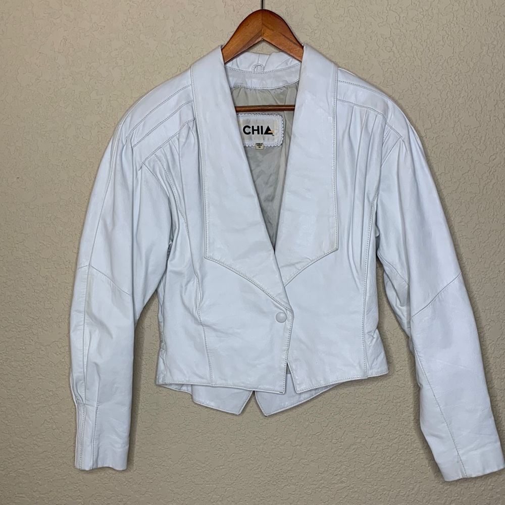 Vintage Leather Motorcycle Jacket White